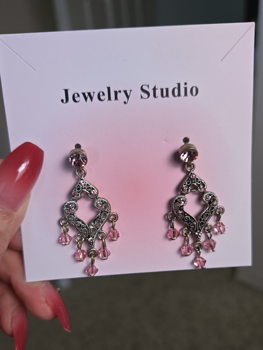 Vintage Pink Crystal Drop Chandelier Earrings